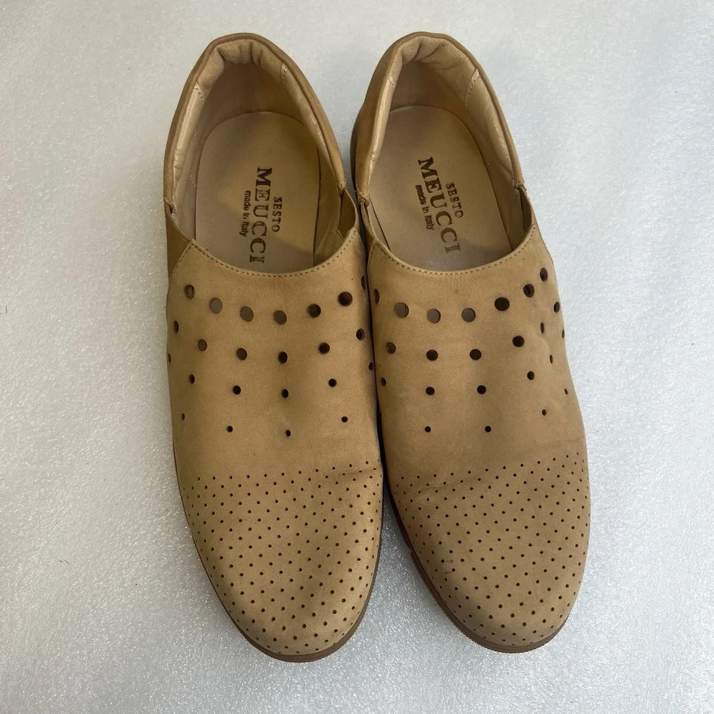 Sesto Meucci Shoes‎ Sz 7 Dana Leather Comfort Slip On Perforated Loafer Brown